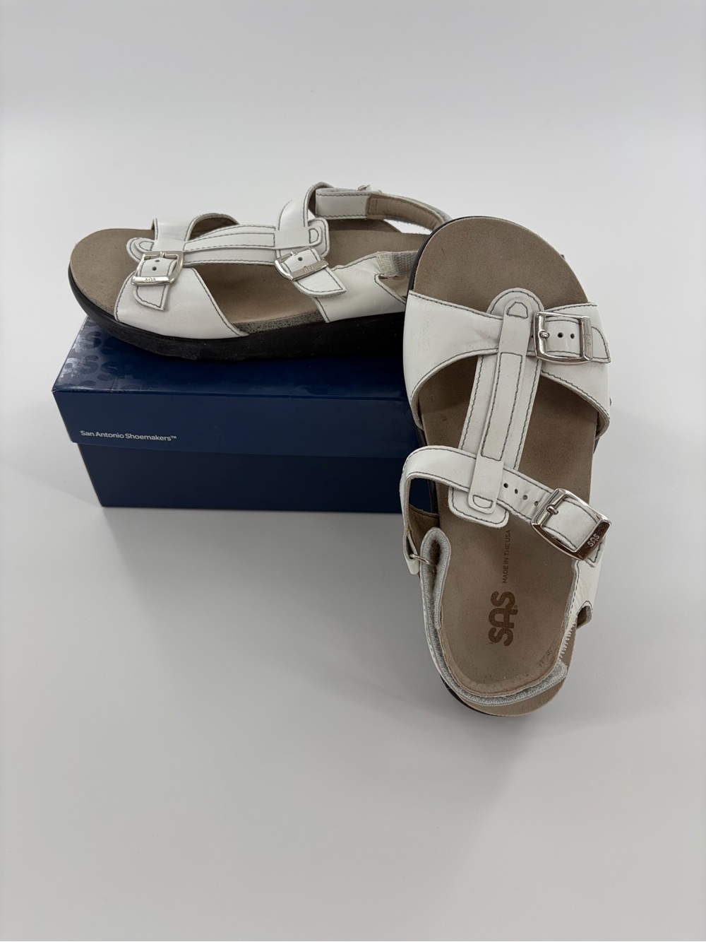 SAS White Buckle-Detail Kids Sandals